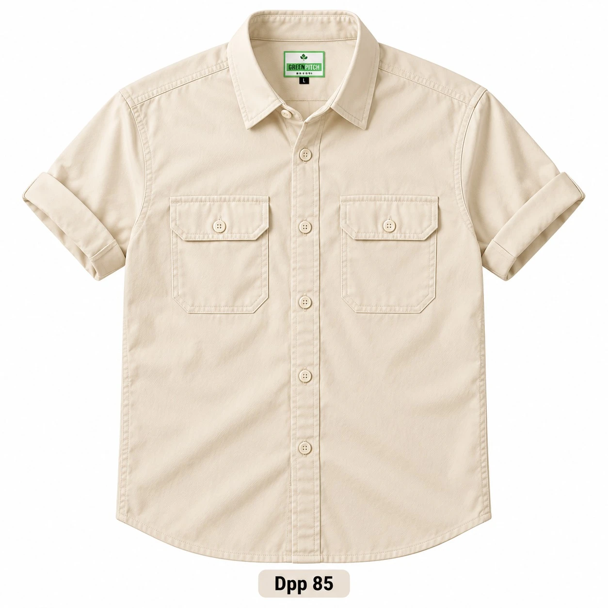 Trendy plain double pocket  cream color shirt -DPP 85