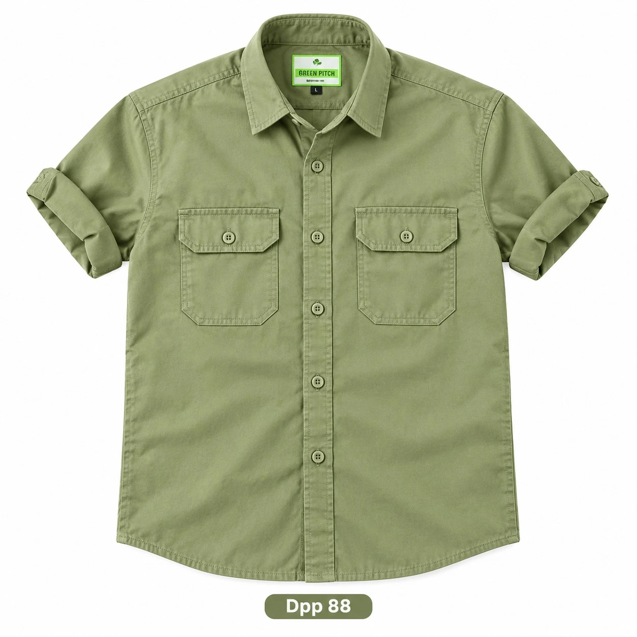 Trendy plain double pocket light green  shirt -DPP 88