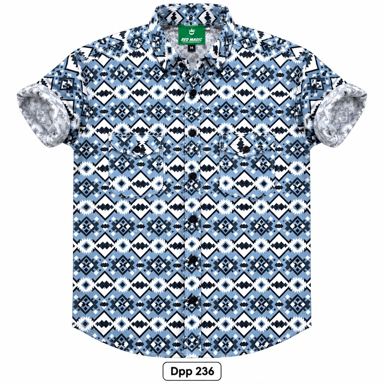 Trendy printed double pocket sky blue  shirt -DPP 236