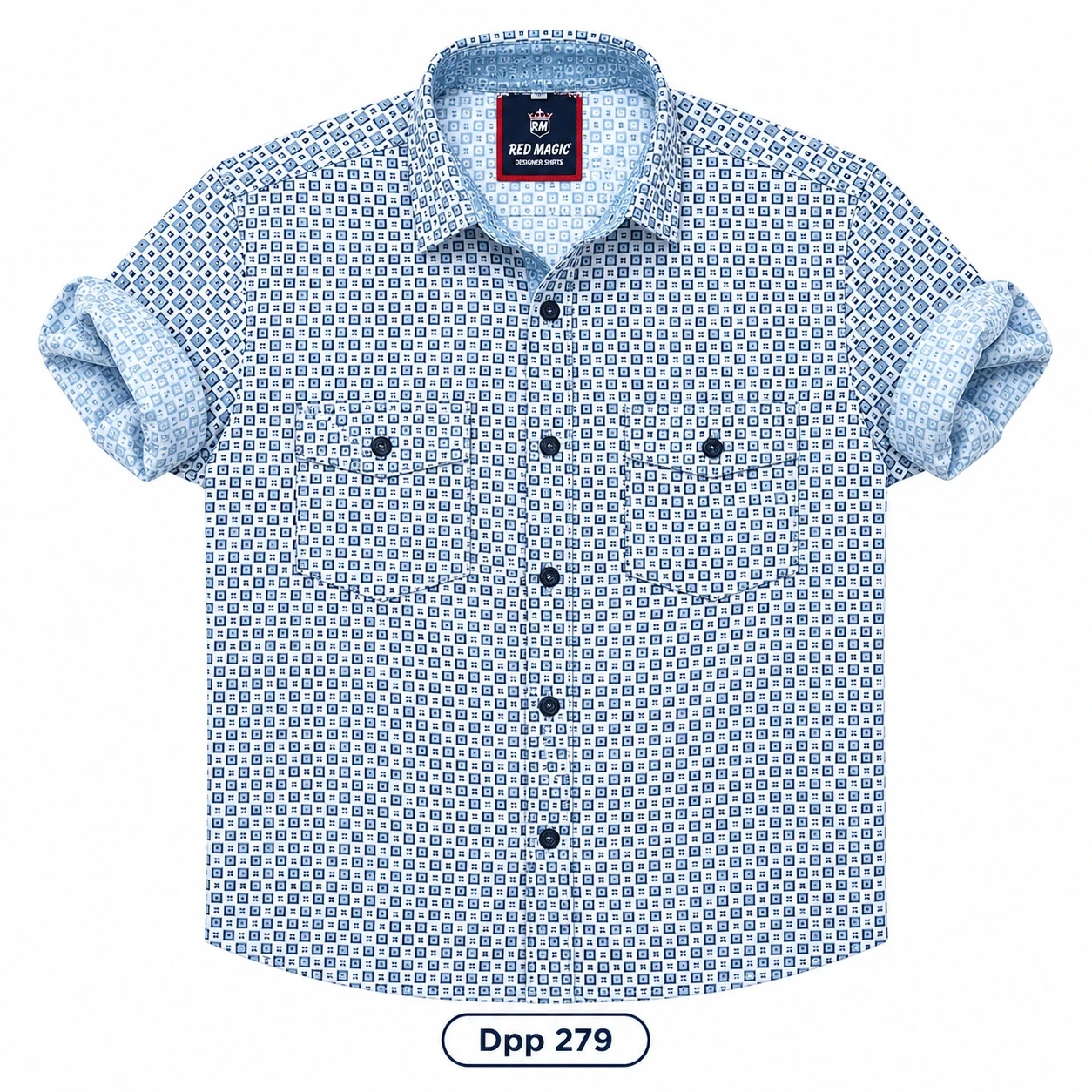 Trendy printed  double pocket blue  shirt -DPP 279