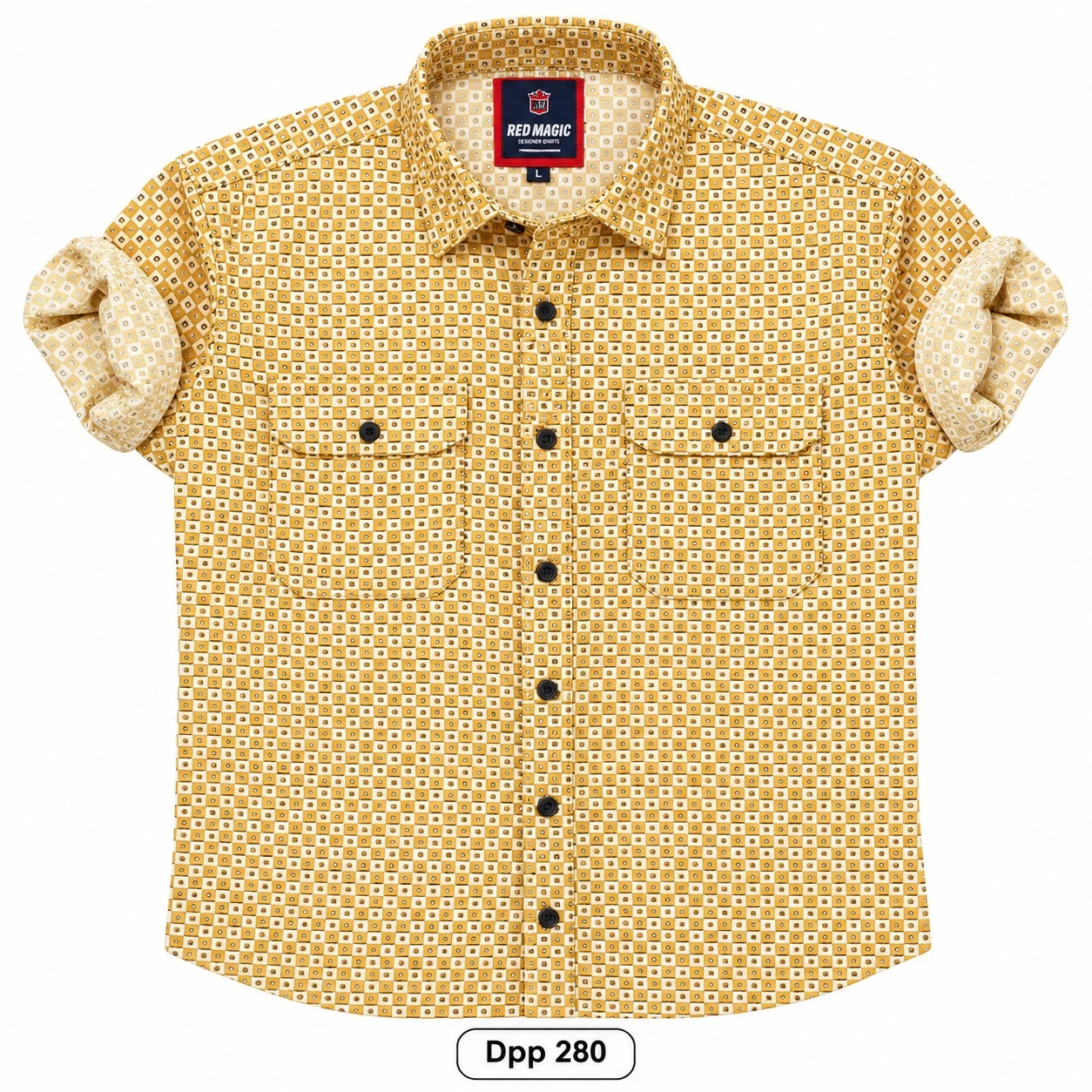 Trendy printed  double pocket  yellow shirt -DPP 280