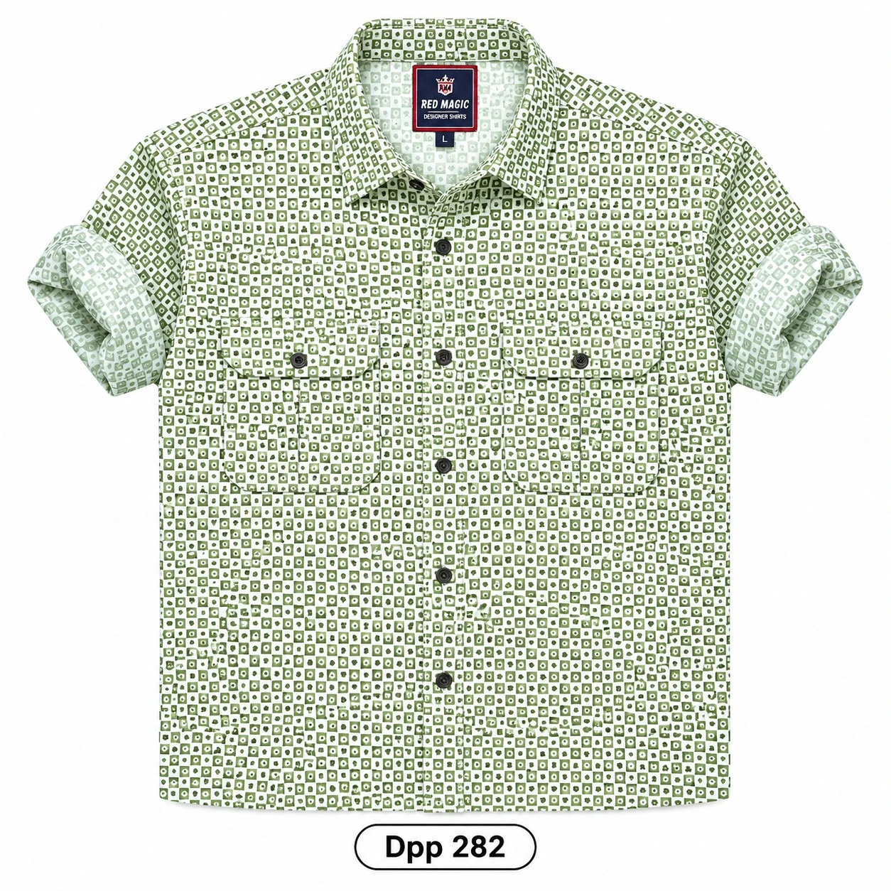 Trendy Printed  double pocket green  shirt -DPP 282
