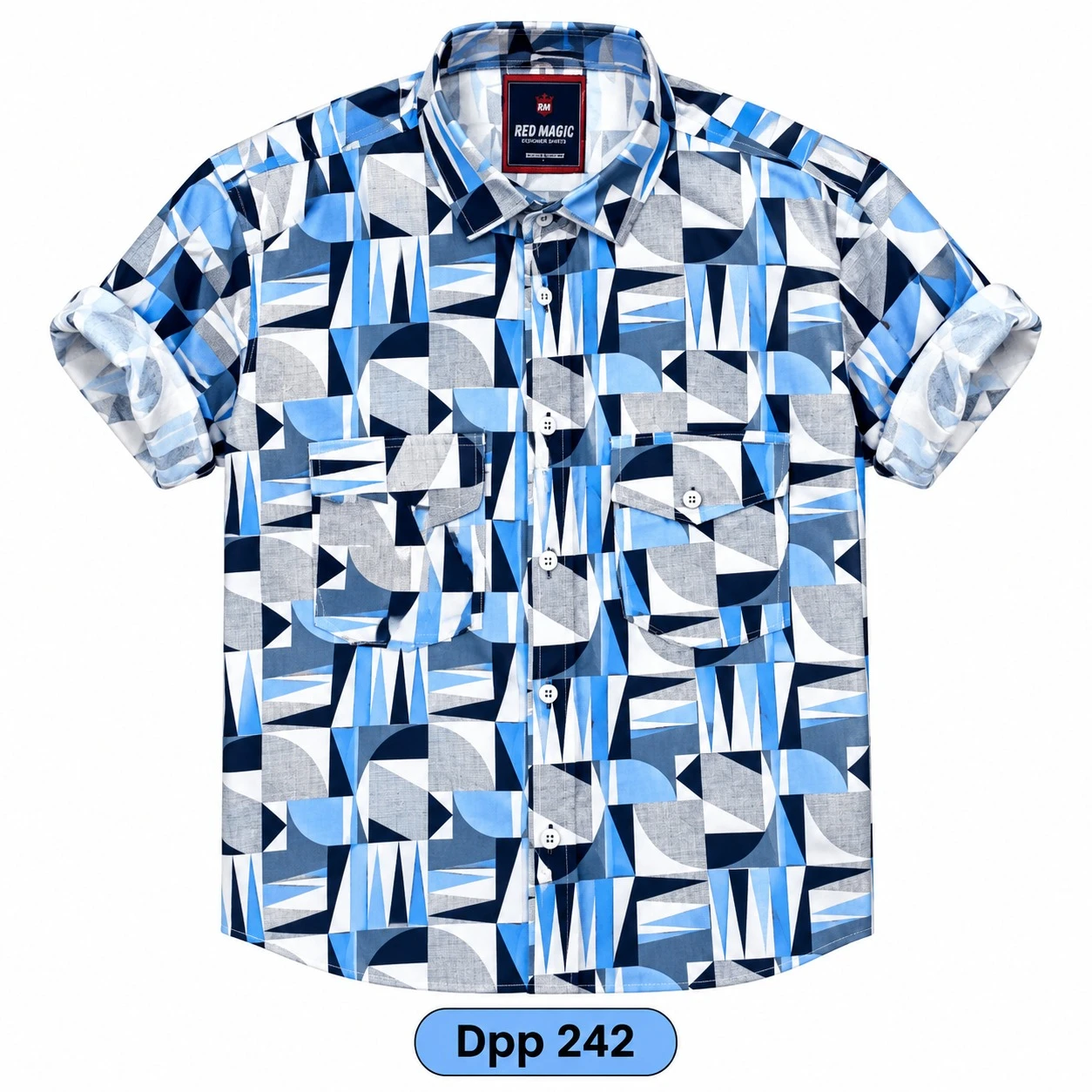 Trendy printed  double pocket sky blue  shirt -DPP 242