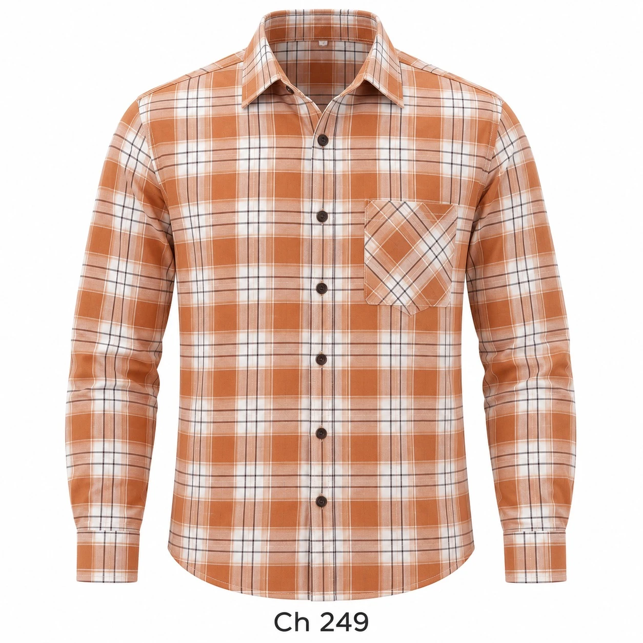 Formal checked full sleeve  orange men's  shirt -CH 249