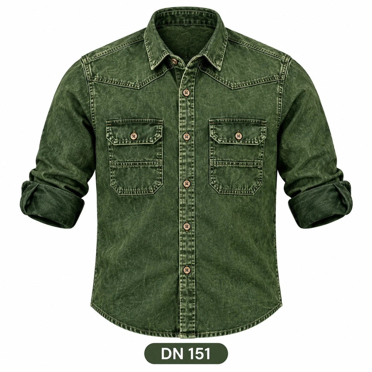 Trendy denim full sleeve green  shirt-DN 151