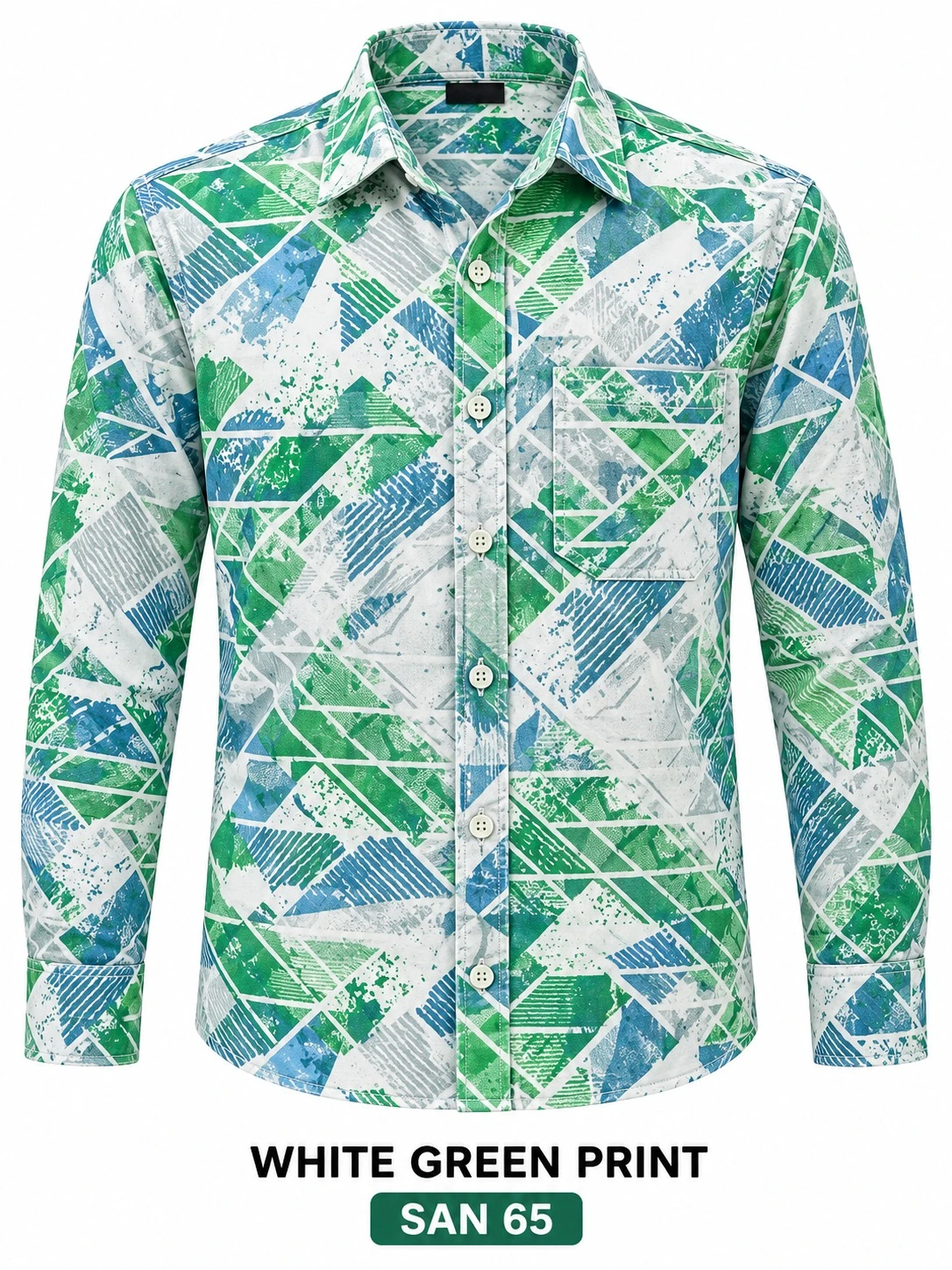 Casual printed white green  shirt full sleeve -SAN 65