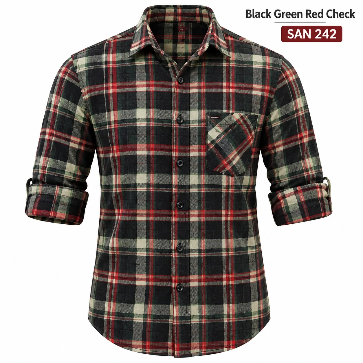 Trendy Black green red  checked  shirt -SAN 242