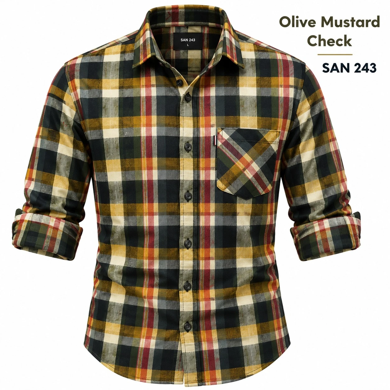 Trendy  Olive mustard checked shirt -SAN 243