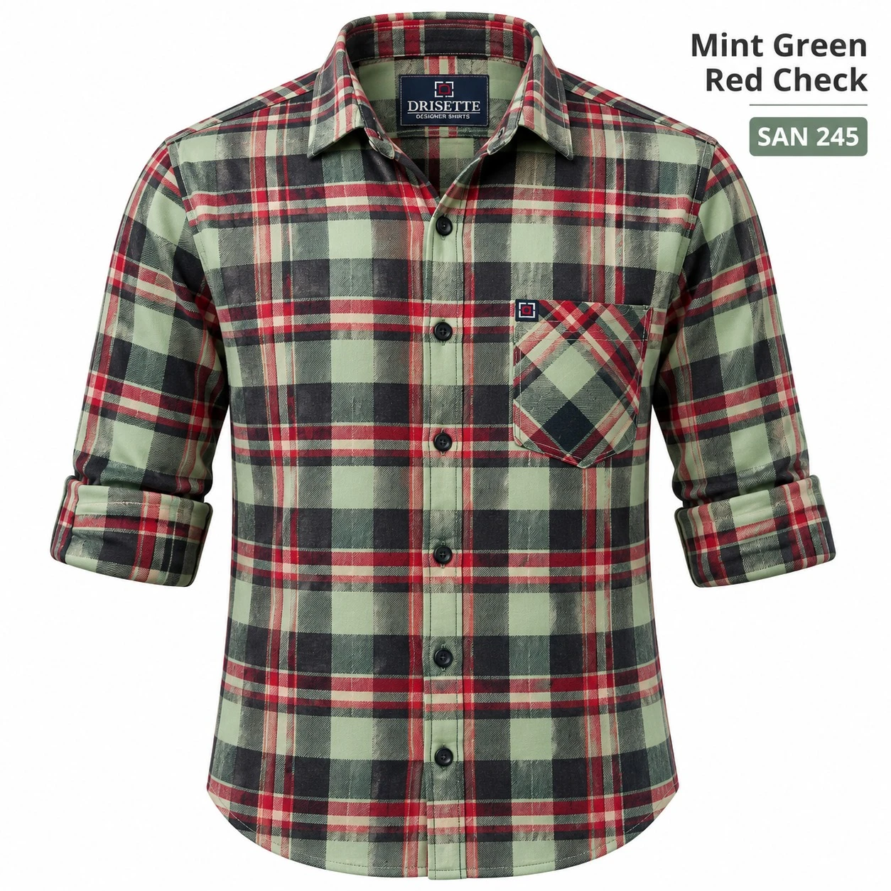 Trendy Mint green red black checked shirt -SAN 245