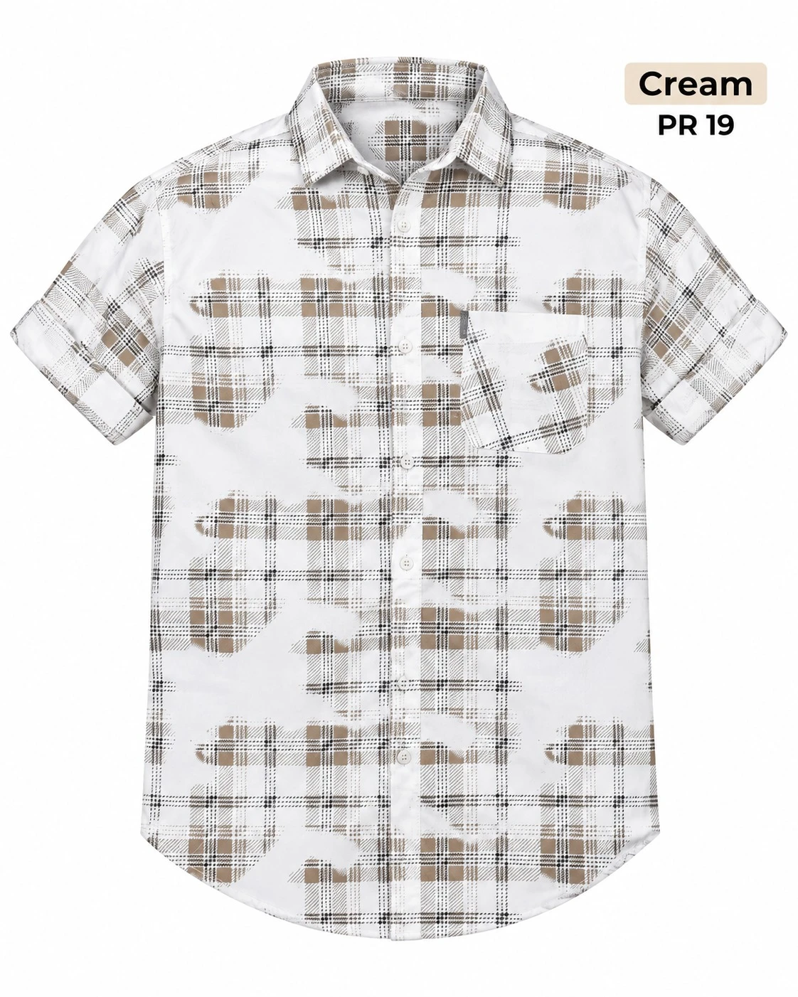 Casual printed shirt cream colour full sleeve- L- PRT 19