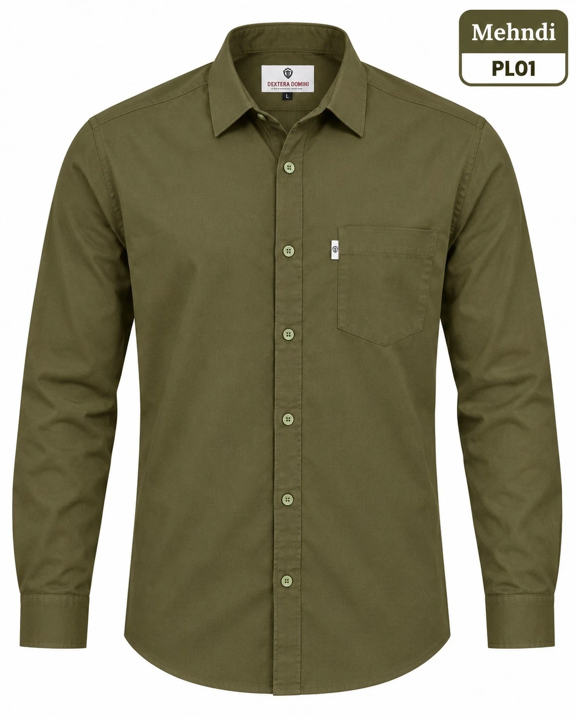 Casual plain men's  Mehandi colour shirt- L-PL01