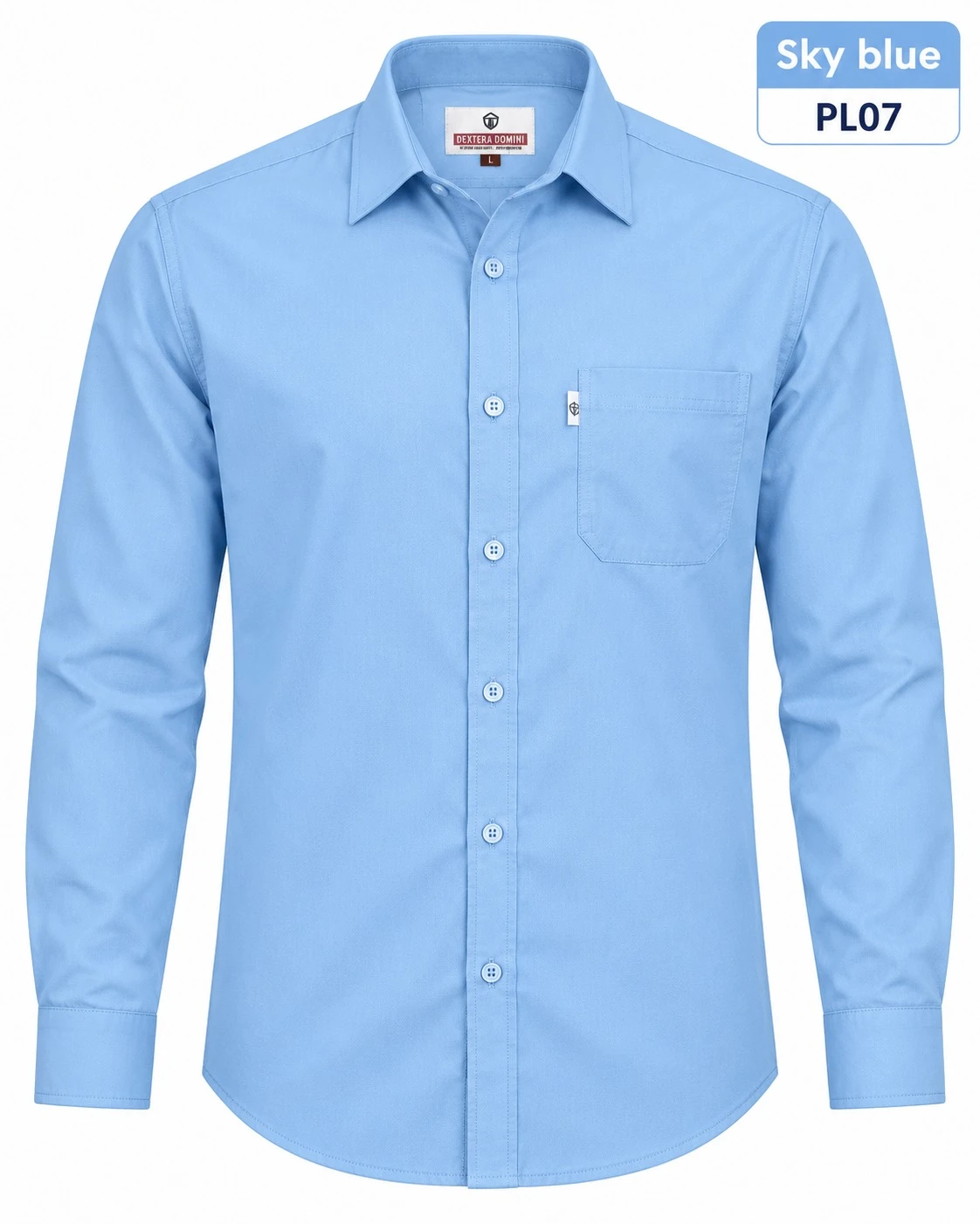 Casual plain men's Sky blue shirt- L- PL 07