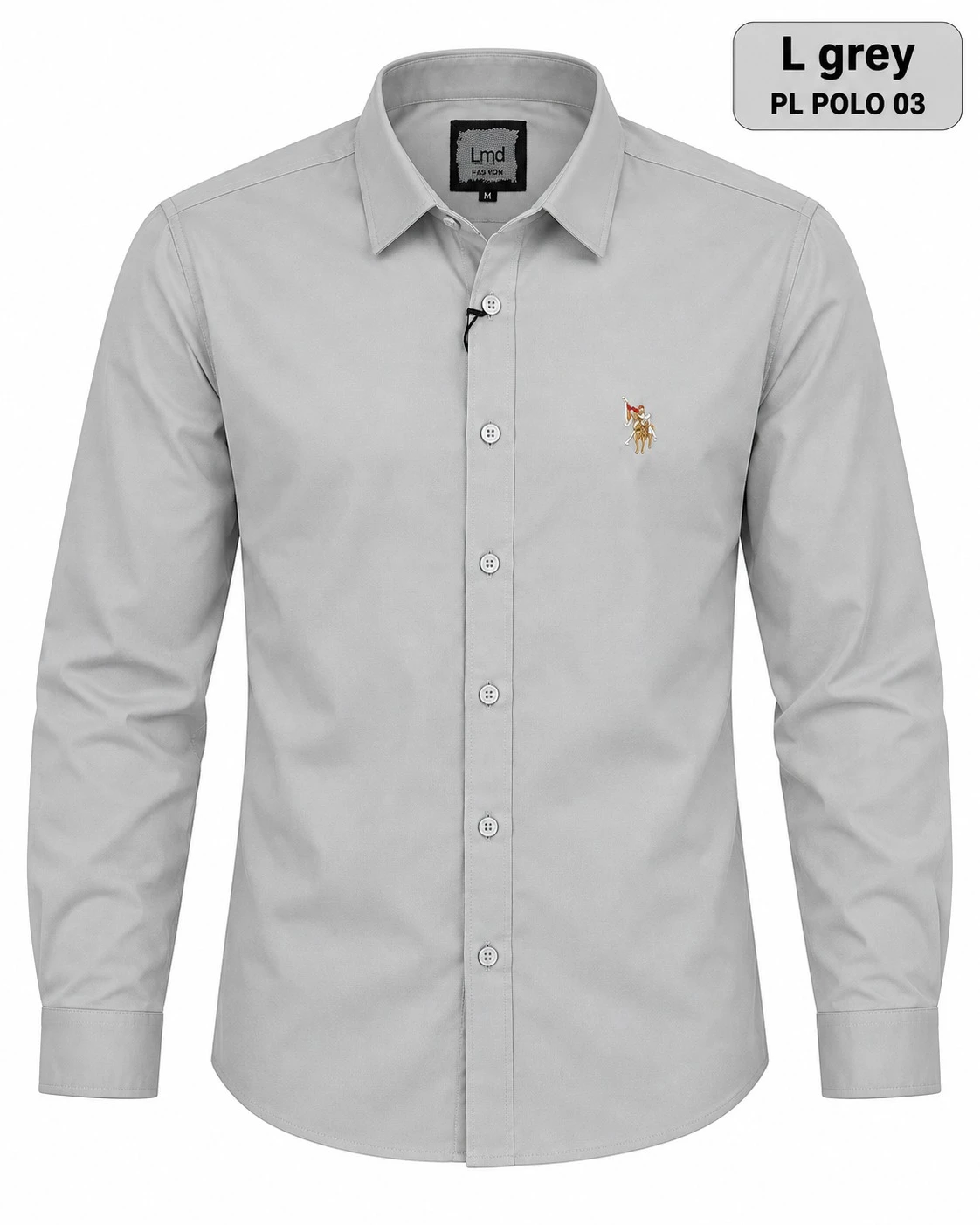 Casual plain men's Light grey  shirt-  PL POLO 03