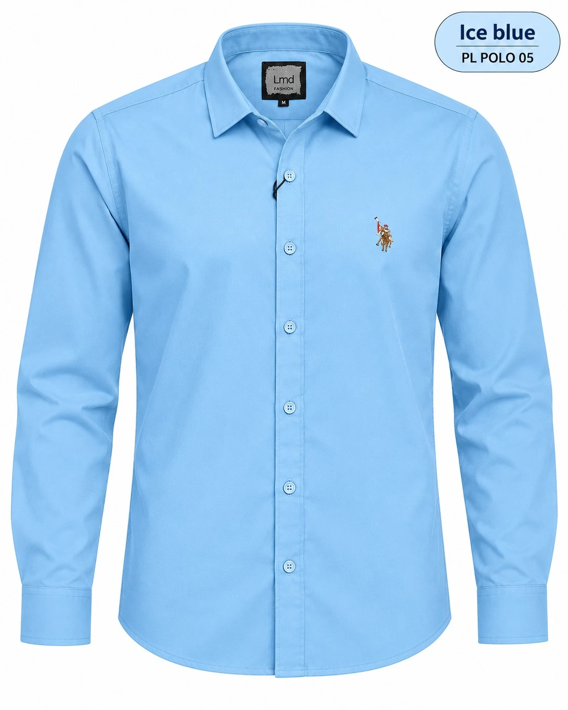 Casual plain men's Ice blue shirt- PL POLO 05