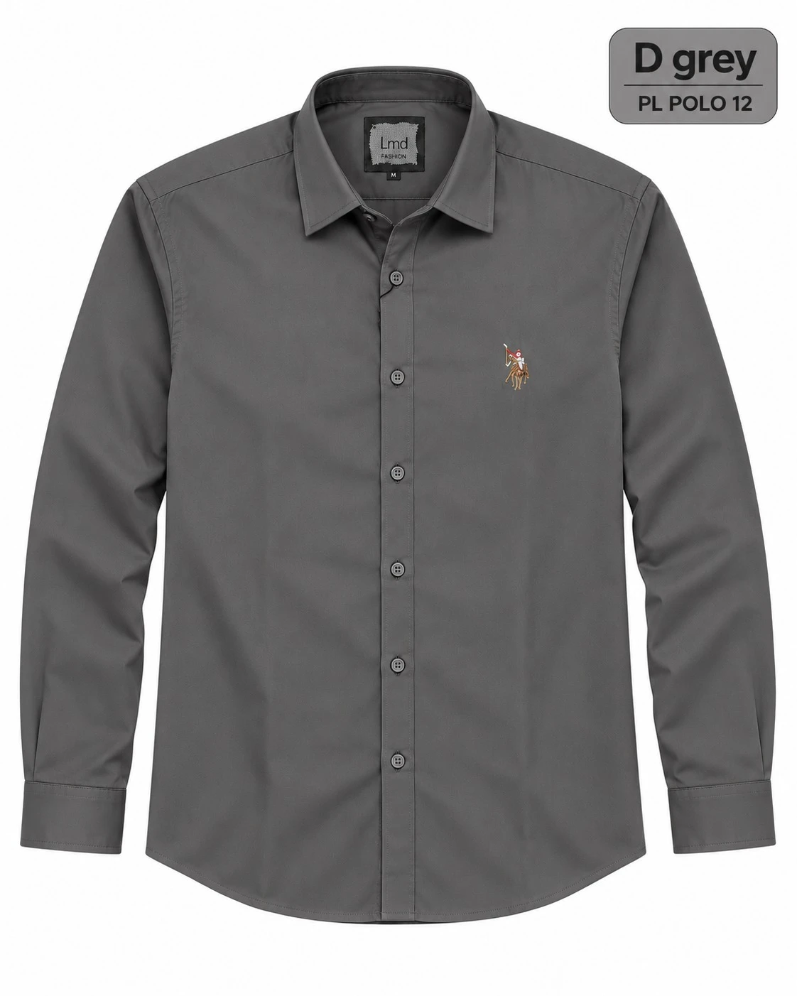 Casual plain men's  dark grey  shirt- PL POLO 12