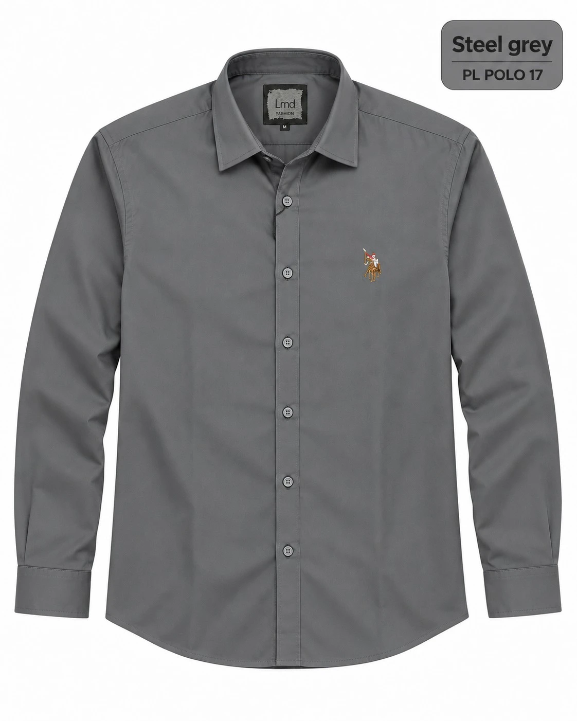 Casual plain men's Steel grey  shirt- PL POLO 17